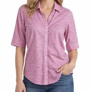 Lilly Pulitzer Pink Floral Button Front Blouse Womens Size 6 Small Cotton Shirt